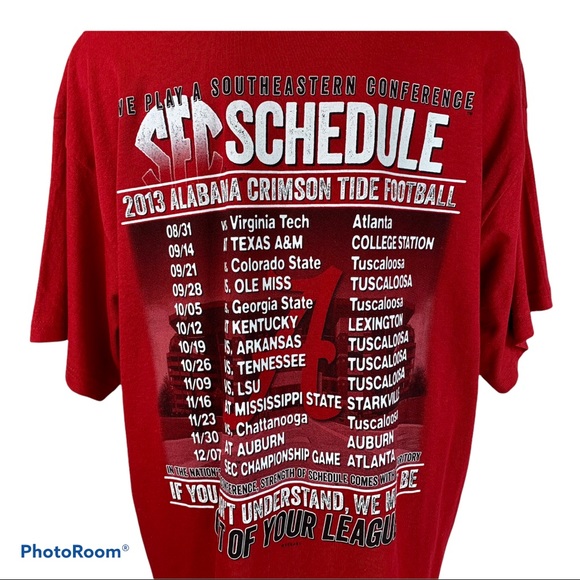 ALABAMA Crimson Roll Tide Football 2013 T-Shirt XL Schedule Graphics Unisex - Picture 5 of 9